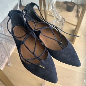 Aquazzura - Christy Lace-Up Suede Flats - 38.5